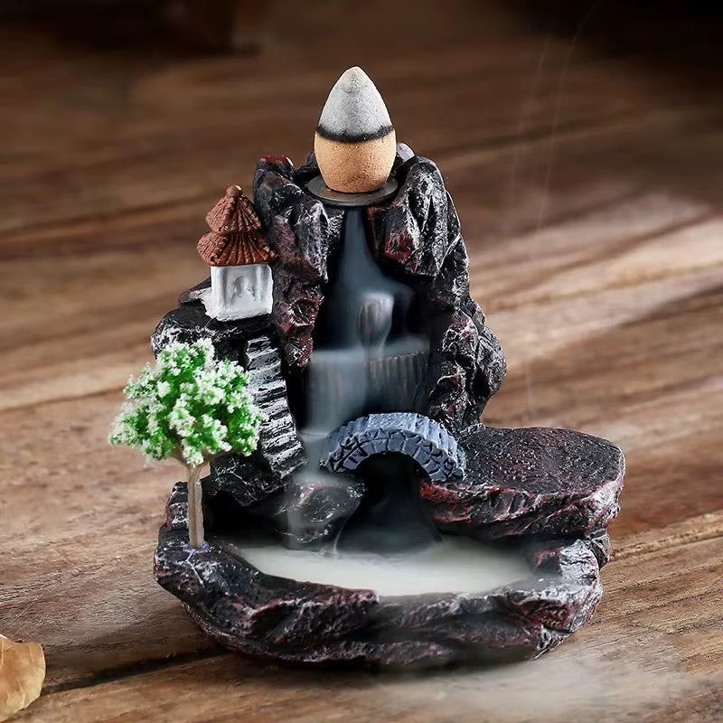 Clearance_Incense Burner Mountains River Waterfall Fragrance Fireplace Backflow Aroma Smoke Zen Censer Holder Decoration for Hom