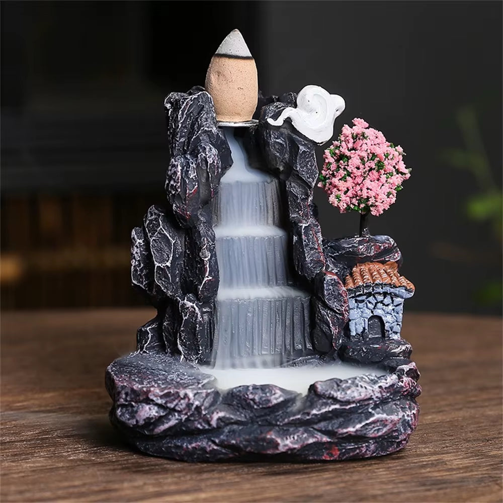 Clearance_Incense Burner Mountains River Waterfall Fragrance Fireplace Backflow Aroma Smoke Zen Censer Holder Decoration for Hom