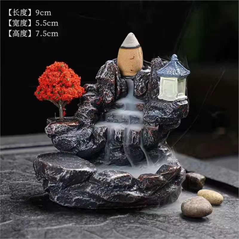 Clearance_Incense Burner Mountains River Waterfall Fragrance Fireplace Backflow Aroma Smoke Zen Censer Holder Decoration for Hom