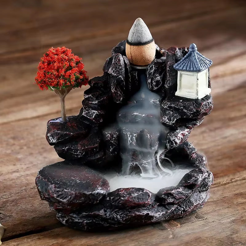 Clearance_Incense Burner Mountains River Waterfall Fragrance Fireplace Backflow Aroma Smoke Zen Censer Holder Decoration for Hom