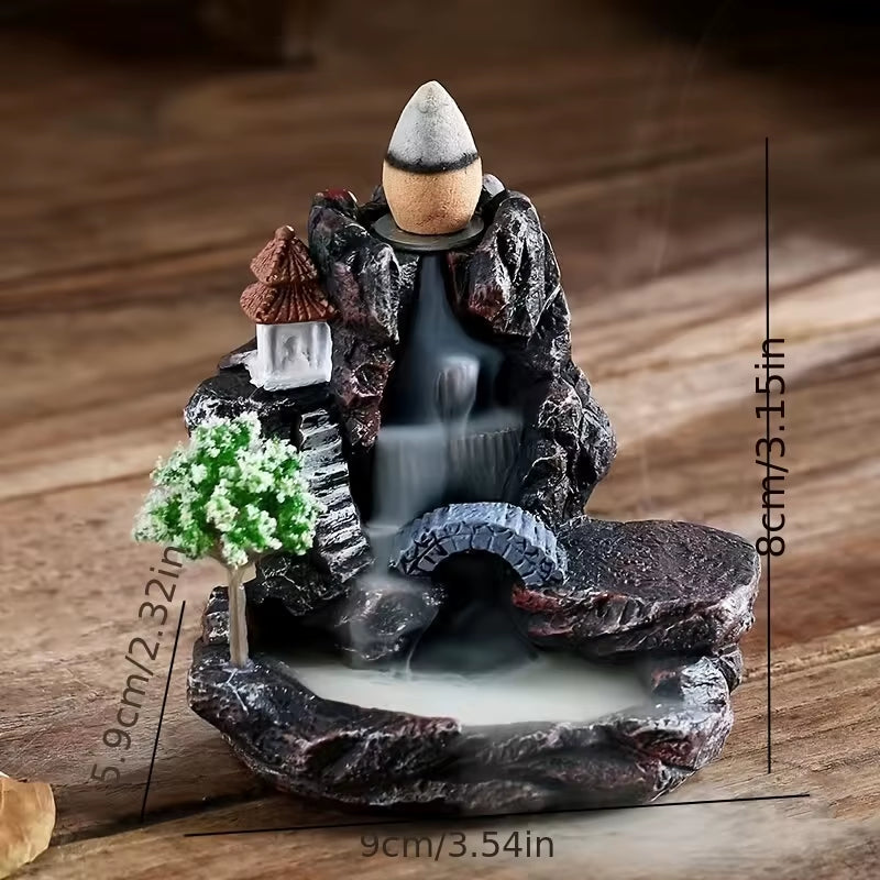 Clearance_Incense Burner Mountains River Waterfall Fragrance Fireplace Backflow Aroma Smoke Zen Censer Holder Decoration for Hom
