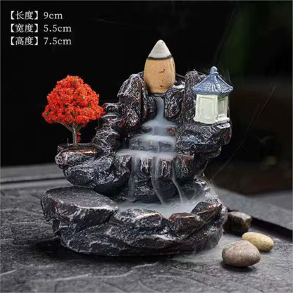 Clearance_Incense Burner Mountains River Waterfall Fragrance Fireplace Backflow Aroma Smoke Zen Censer Holder Decoration for Hom