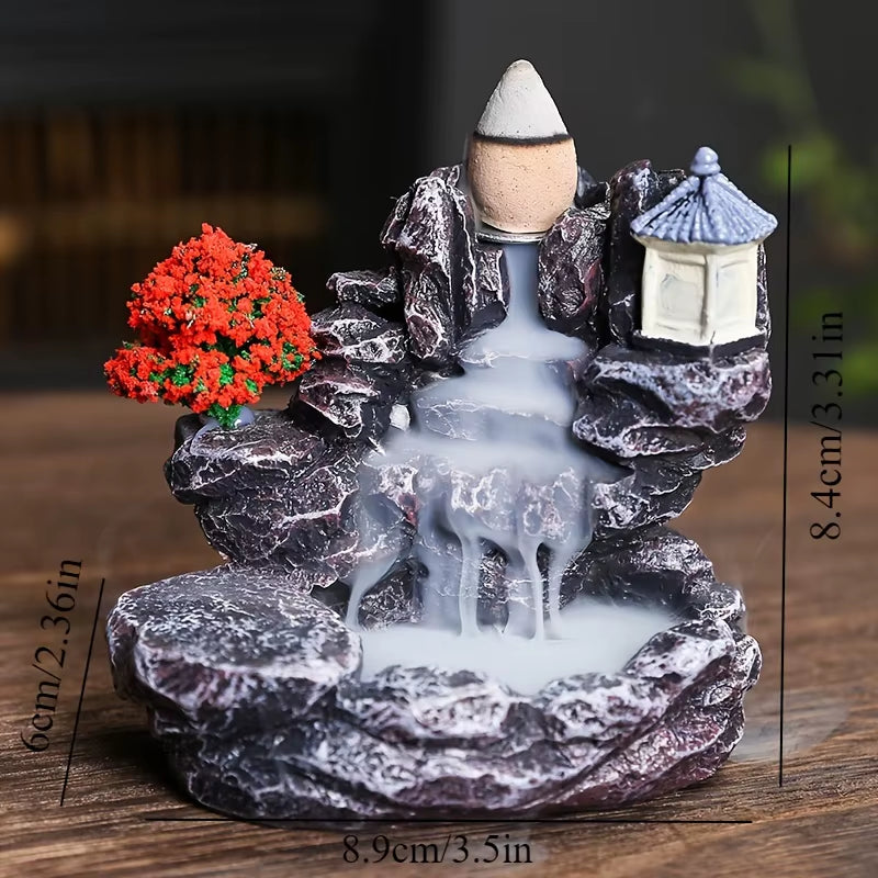 Clearance_Incense Burner Mountains River Waterfall Fragrance Fireplace Backflow Aroma Smoke Zen Censer Holder Decoration for Hom
