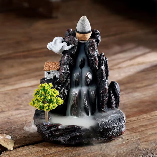 Clearance_Incense Burner Mountains River Waterfall Fragrance Fireplace Backflow Aroma Smoke Zen Censer Holder Decoration for Hom