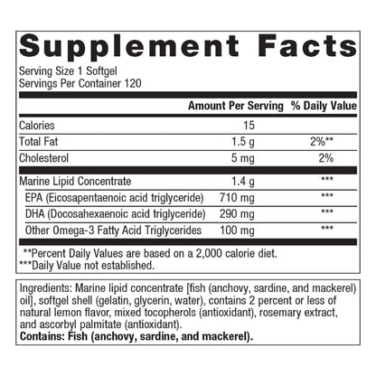 Omegagenics Fish Oil EPA-DHA 1000 - Omega-3 Fish Oil Supplement - for Heart Health, Musculoskeletal Health & Immune System Health* - with DHA & EPA - 120 Softgels