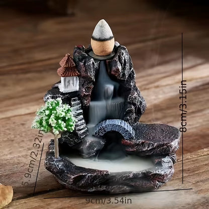 Clearance_Incense Burner Mountains River Waterfall Fragrance Fireplace Backflow Aroma Smoke Zen Censer Holder Decoration for Hom