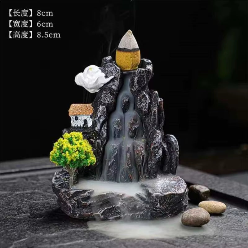 Clearance_Incense Burner Mountains River Waterfall Fragrance Fireplace Backflow Aroma Smoke Zen Censer Holder Decoration for Hom